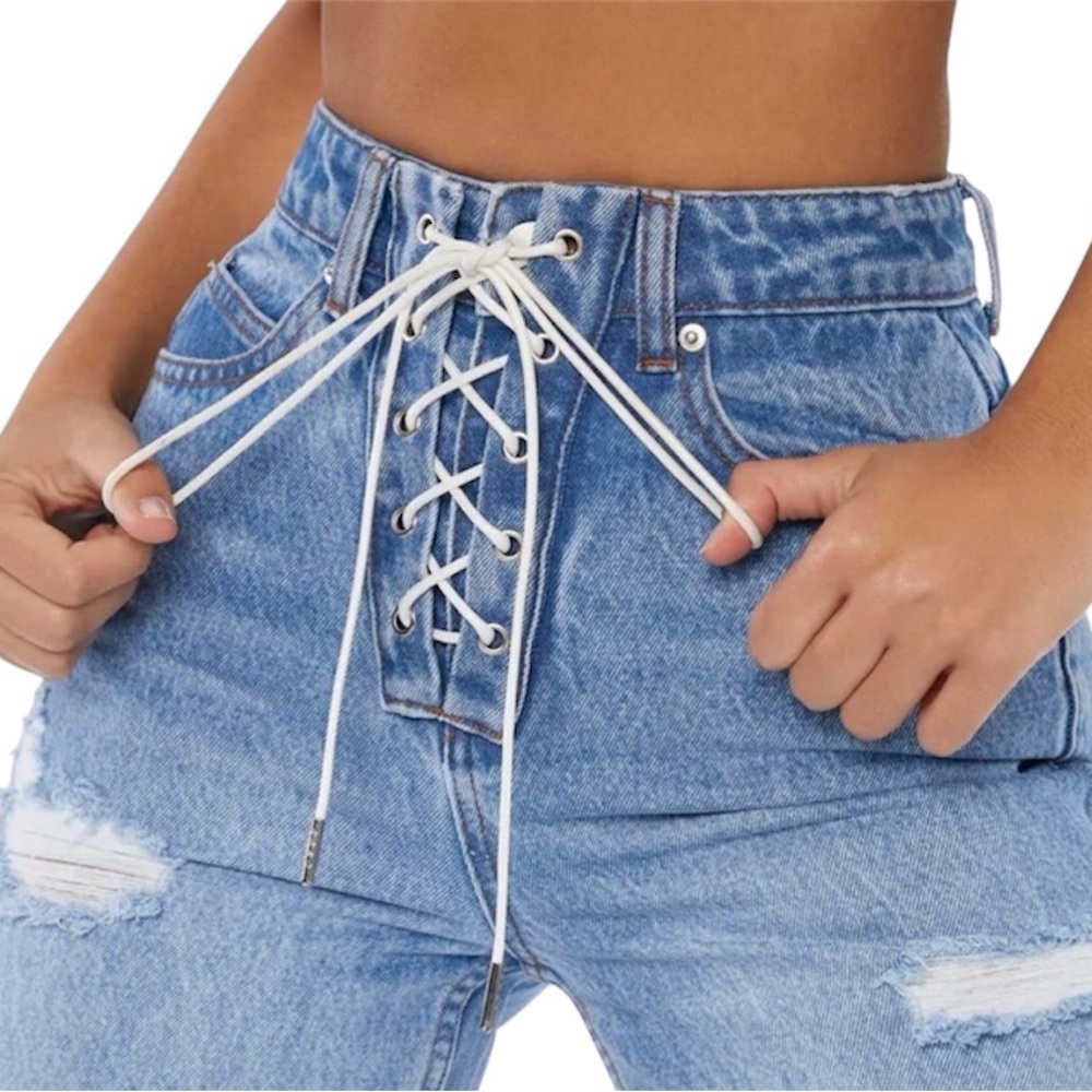 Oh Polly Blue Lace-Up Flare Jeans